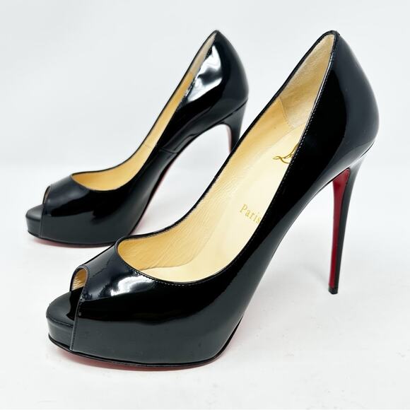 Christian Louboutin New Very Prive Patent Leather Peep Toe Heels Women Size 37.5